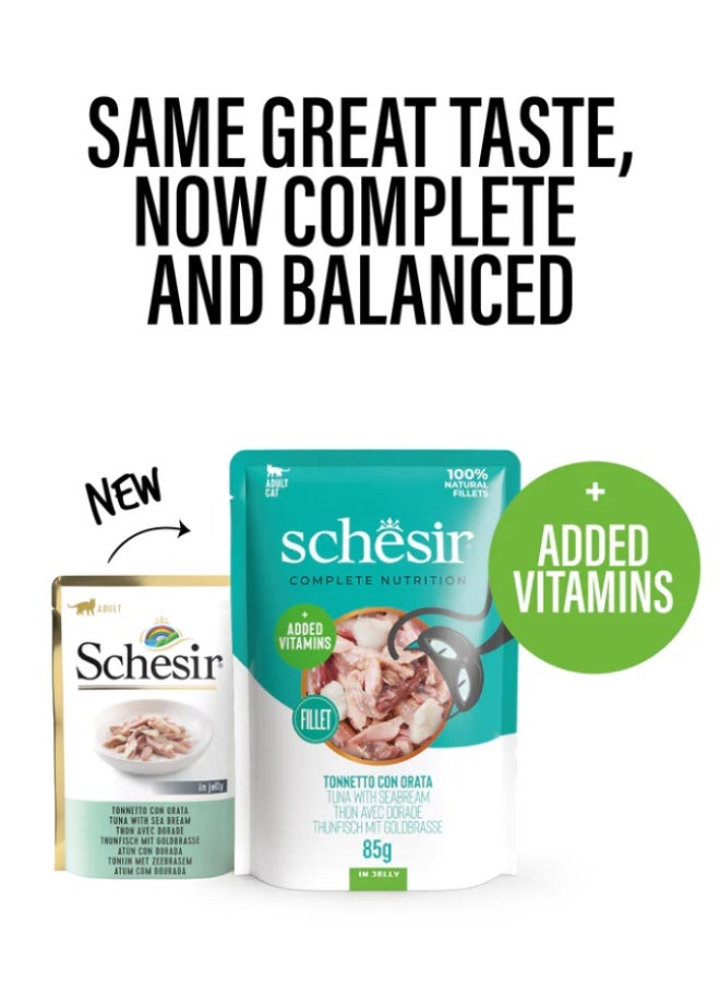 شيسر شيزير كومبليت نيوتريشن – تونة مع سمك الدنيس في الجيلي (أظرف) – طعام قطط رطب متكامل ومتوازن – مدعّم بالفيتامينات – 4 × 85 جم - Image 3